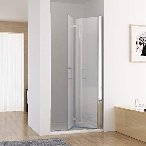 MIQU Nischentür 90 x 197 cm Duschabtrennung 180° Schwingtür Falttür Duschwand Dusche NANO Echtglas DP