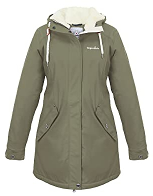 Regenliebe Damen Regenmantel Friesennerz mit Teddyfleece gefüttert, Größe:44, Farbe:oliv