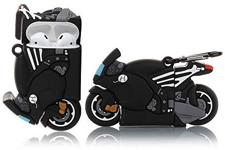 YIGEYI Silikon Hülle Kompatibel mit Airpods 1 & 2 Funny Cute 3D Cartoon Case Cover[Coole Spielserie] (Motorrad)