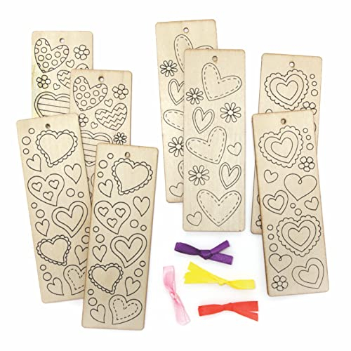 Baker Ross AX689 Lesezeichen in Herzform, 8 Stück, Blanko-Vorlagen für Kinder zum Gestalten und Dekorieren, ideal für Valentinstag-Basteln