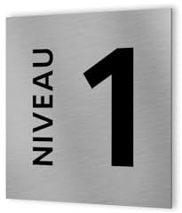 DECOHO - Panneau numéro d'étage - Format 20 cm x 20 cm en Dibond Aluminium brossé - Niveau 1