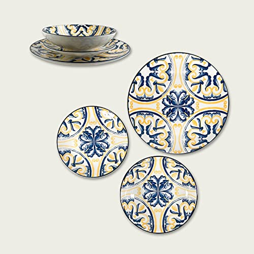 Arca Set Piatti da 18 Pezzi in Porcellana | 6 Piatti Piani, 6 Piatti Fondi, 6 Piatti da Dessert | Lavabili in Lavastoviglie e Utilizzabili in Forno a Microonde | Piatti Colorati