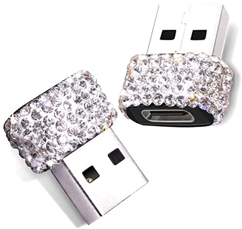 USB C Male to USB Female Adapter 2 Pack Bling Rhinestone Diamond Decoration USB A to Type C Converter, USB A to USB C Charger Cable Adapter for iPhone,Airpods iPad pro Samsung Galaxy Google etc