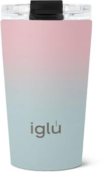 iglu Reusable Coffee Cup | Thermal Insulated Stainless Steel Travel Mug with Screw Lid | Leakproof & Double Walled - Great for Hot & Cold Drinks | Premium Eco-Friendly Gift (Himalayan Sky, 12.5oz)