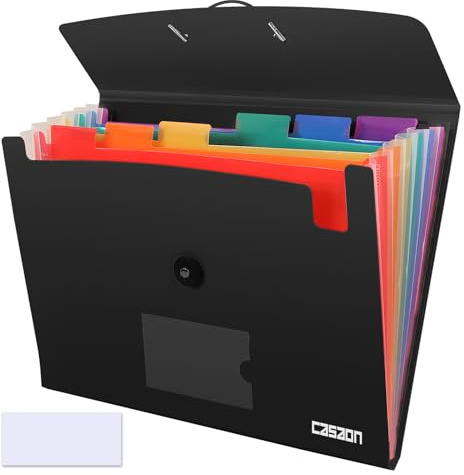 7 Pocket Accordian File Folders, Expanding File Folder A4 Letter Size Paper Portable Document Organizer-Black