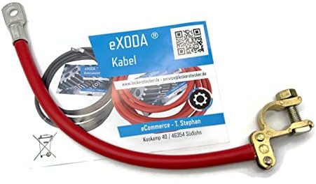 eXODA Cavo batteria rosso 35 mm² 25 cm con capocorda M8 e terminale a polo