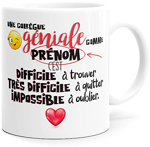 Mug Personnalisable Collègue Géniale Prénom Humour Tasse Message Drôle Personnalisé. Idée Cadeau Original Départ en Retraite Pot Mutation Travail Bureau Ami Homme Femme pour Anniversaire Noël.