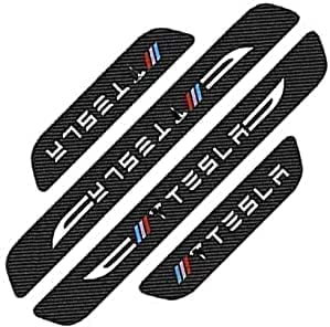KAROB 4 Pcs Car Kick Plates For Tesla Model 3, Door Sill Protector Threshold Protective Film Self Adhesive Tape