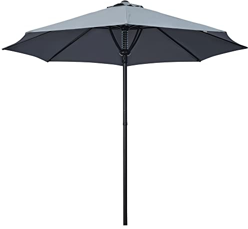 Outsunny Garden 3(m) Parasol Umbrella, Outdoor Market Table Umbrella Sun Shade Canopy with 8 Ribs, Easy Push to Open, Grey