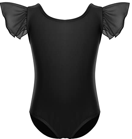 Turn Leotards für Mädchen Ballettanzug Ballettbody Ballett Trikot Kinder Body Tanzbody Bodysuit Turnanzug Gymnastikanzug Ballettkleidung Baumwolle Criss-Cross U-Rücken Tütü Tanzoutfit Schwarz 6-7J
