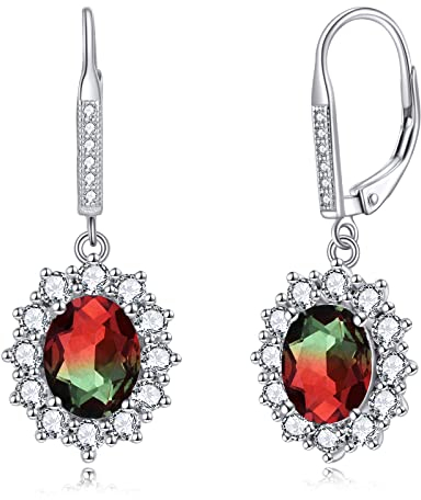 YFN Wassermelone Turmalin Ohrringe Sterling Silber Ovale Tropfen Baumeln Hebelarm Ohrringe Schmuck Geschenke für Damen