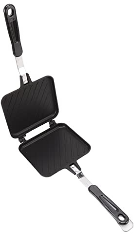 Double Pie Iron Sandwiches Maker, Gusseisen Pie Maker mit Anti-Verbrühungsgriff, Lagerfeuer-Kochausrüstung Camping Pie Iron Kochpfanne für Offene Flammen und Lagerfeuer