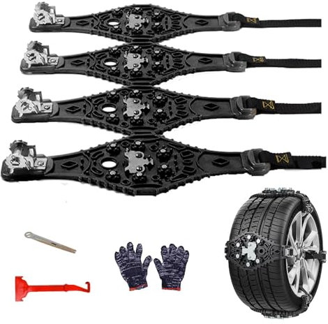 Reifen-Schneeketten für Autos, 4 Stück wiederverwendbare Anti-Schneeketten für Autos, universell verstellbare tragbare Notfall-Schneeketten für Autos, SUVs, Pickups, rutschfeste Kfz-Sicherheits-Trakti