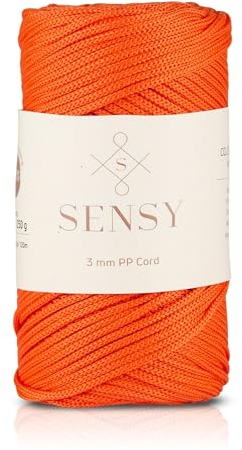 Sensy Premium 3 mm 120 Meter Polyester-Seil, 100% Polypropylen-Kordel, Makramee-Kordel, 3 mm Häkeltaschen-Kordel, Makramee-Seil, Häkelgarn, Geschenk für Stricker (Orange)