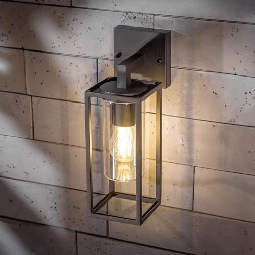 CGC Lighting Black Modern Glass Outdoor Wall Light Double Twin Lantern Garden Porch Patio Lamp Conservatory Door Cottage (Black Down Wall Lantern)