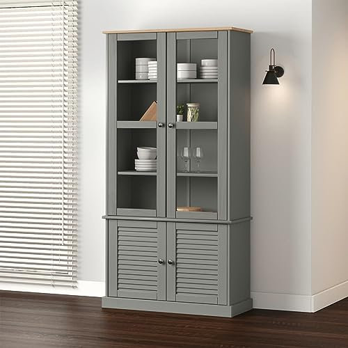 RAUGAJ Regal Vitrine Vitrine VIGO grau 85x35x170cm Massivholz Kiefer-Möbel