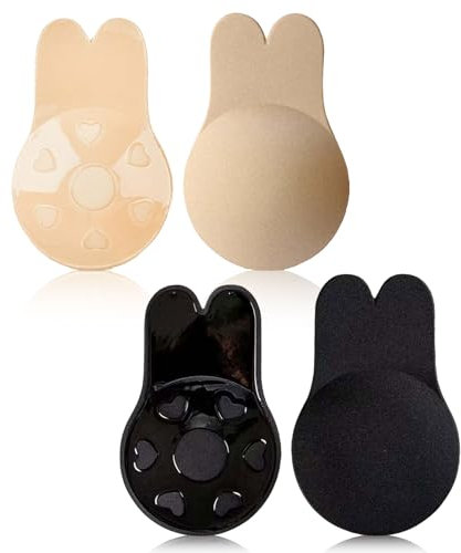 YEJAHY 2 Pairs Rabbit Ears Invisible Nipple Covers, Backless Sticky Bra, Strapless Push Up, Reusable Adhesive Nipple Cover for Women (M)