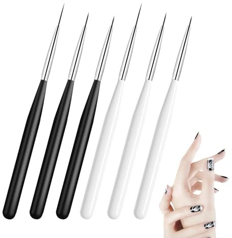 6 Pcs Nail Art Liner Brushes Portable Detail Striping Nail Tools Nail Art Pens Kit Gel Nails Professional for Nail Art Fine Designs UV Gel Polish Painting Striper