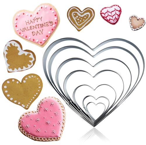7 Stück Herz Ausstechformen, Edelstahl Ausstecher Set, Groß and Mini Herz Plätzchenausstecher, Lustig Ausstechformen, Glatt Herzausstecher für Cookie,Brownie,Obst,Sandwiches