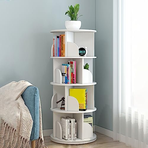 360 Grad drehbares Bücherregal für Wohnzimmer, Schlafzimmer, Bibliothek – Eck-Bücherregal mit 2–6 Ebenen – rundes Bücherregal drehbar für Home Office Organisation
