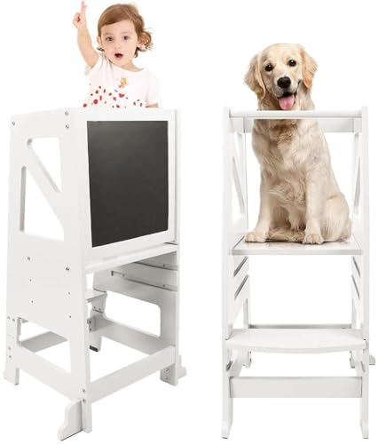 Growaystory Lernturm für Kinder, Lernturm Höhenverstellbar, Montessori Learning Tower, Lernturm ab 1 Jahr mit doppelseitiger magnetischer tafel (Bianco)