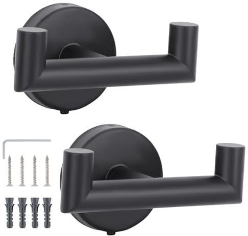 Segus Kleiderhaken, 2 Stück Wandhaken zum Schrauben, Handtuchhaken zum Bohren, Kleiderhaken Edelstahl Wasserdicht, Wandhaken Schwarz für Kleidung, Badeschwamm, Handtücher