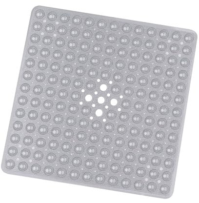 BedLooms Shower Mat Non Slip Anti Mould – Grey 53x53 cm Square Bath Mat for Bathroom & Bathtub with Strong Suction Cups Grip Bath Mats Easy Drain & Machine Washable Mat