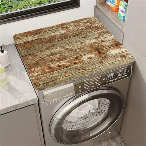 Morbuy Style Vintage Tapis de Protection Antidérapant pour Dessus de Machine à Laver, Planche de Bois Grain de Bois Tapis pour Dessus de Machine à Laver Absorbant (60x60cm,Style Ancien)