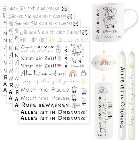 Ronoza® 4 Stück Kerzentattoos Einfach, Wasserschiebefolie Kerzen, Kerzenfolie, Kerzentatoo, DIY Geschenk, Kerzentattoo, Kerzenaufkleber, Kerzen Aufkleber, Kerzen Tattoo (Entspannen B)