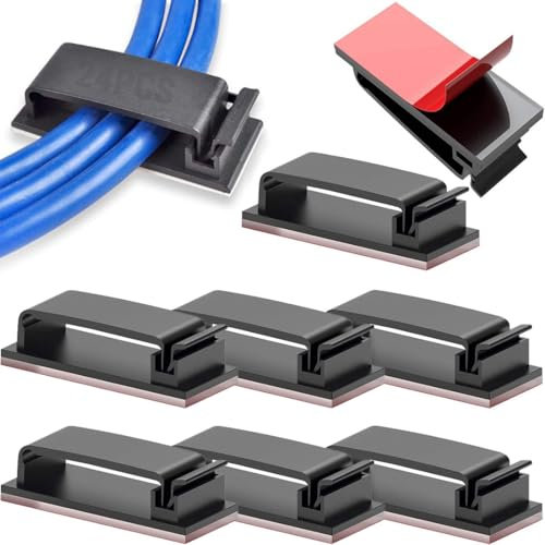 24 Stück Stark Selbstklebende kabelmanagement, Kabelhalter,Kabel-Clips mit Aufkleber,Kabel Organizer, für TV, PC, Schreibtisch, Zuhause, Büro, Schwarz
