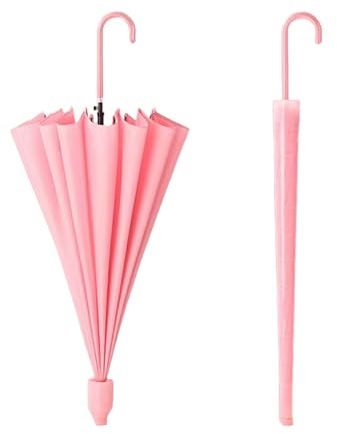 Honey & Thyme Sturmfester Regenschirm mit integrierter Hülle – 16 Rippen, 120 cm Durchmesser, 88 cm Höhe, 460 g, 190T Pongee Stoff, Fiberglas-Rahmen, Stahl-Stiel (Pink)