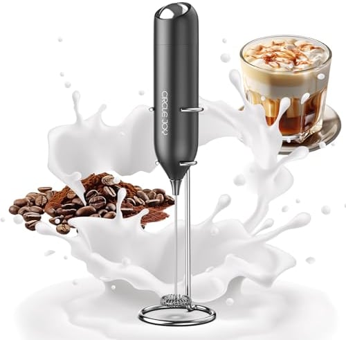 CIRCLE JOY Milk Frother Handheld Electric Whisk Foamer Maker with Stainless Steel Whisk and Stand, Battery Operated Mini Drink Mixer for Coffee, Cappuccino, Lattes, Matcha, Hot Chocolate