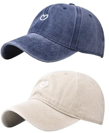 EHDWXVZM 2 Stück Herzbedruckte Mützen, Herren-Sportmützen, Damen-Baseballmützen, Verstellbare Sommermützen, Tennismützen