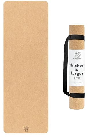 Satori Concept Yogamatte aus Kork mit Unterseite aus Naturkautschuk, extra Größe, Dicke und Unterstützung, hervorragende Polsterung und Griffigkeit, rutschfest, ungiftig, schweißresistent, nachhaltig