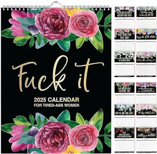 Yuandream 2025 Kalender für Tired-Ass Frauen, Kalender 2025 für müde Frauen, Fu-ck it 2025 Lustige monatliche Wandkalende,Lustiger Home Office Wandkalender, Humorvoller Jahresplaner