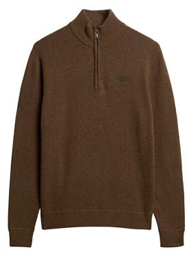 Superdry Herren Essential Strickpullover mit Halbreißverschluss und Stickerei Waldbraun L