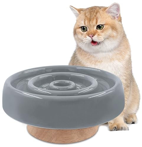 Anti Schling Napf Katze Keramik, Katzen Schlingen Katzennapf Erhöht, Einfach zu Reinigen, Anti-Erbrechen Katzennäpfe Futternapf, Slow Feeder Hund für Katzen und kleine Hunde (Grau)