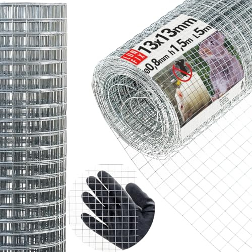 Drahtgitter feinmaschig 13x13 mm 0,8 mm 1,5x5 m 150x500 cm Wühlmausgitter | Kaninchendraht Hasendraht Mäusegitter Volierendraht Rödeldraht Kaninchenzaun Metall Hasengitter Gitter