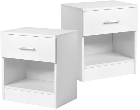 Bonnlo Nachttisch, Kleiner Beistelltisch, Nachtschrank mit Schubladen, Nachtkommode Boxspringbetten, Kommode 30cm breit Schlafzimmer, 39 x 29x 41 cm (2, Weiß)