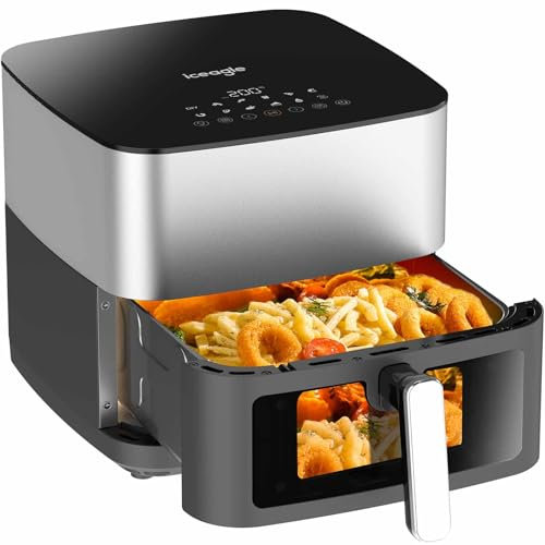 iceagle Friggitrice ad aria calda, 9 l, XXL, 2000 W, friggitrice ad aria calda con riscaldamento superiore e inferiore, friggitrice senza grasso con interno in metallo, design in metallo 12 in 1,