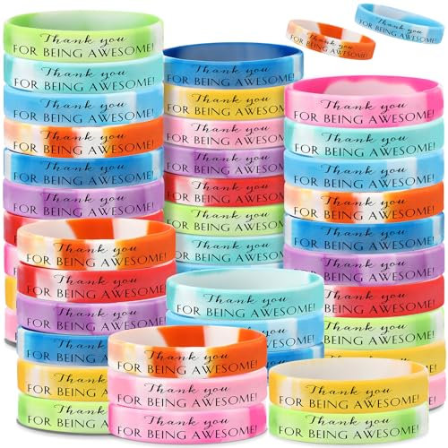 Sieral Thank You Keychain Bulk Christmas Employee Appreciation Gift Inspirational Colorful Silicone Wristbands Motivational Rubber Bracelets for Teacher Coworker Team Volunteer (Light Color,120)