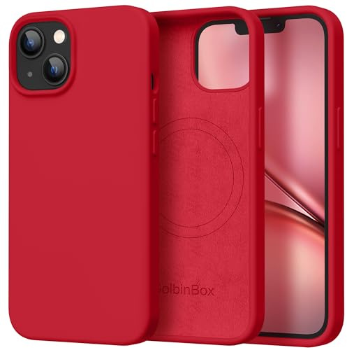 GOLBINBOX Magnetic for iPhone 15 Case, Silicone Cover, Red | Compatible with MagSafe, Comfortable Grip, Soft Anti-Scratch Microfiber Lining, Slim Shockproof Protective Phone Case 6.1