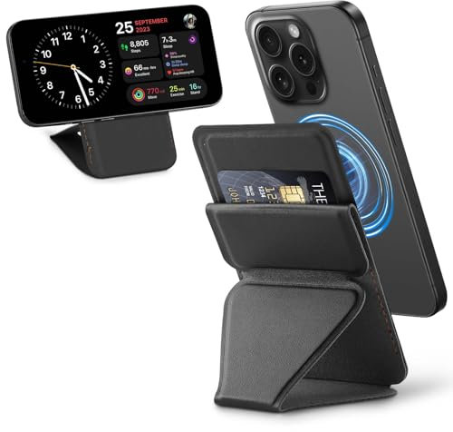 RHOADA for MagSafe Wallet Stand,2 cards,Leather Credit Card Holder Magnetic Wallet for iPhone 16/15/14/13/12 Samsung Google pixel Sony Nokia Motorola,Gift for Men Women(Black)