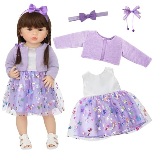 Puppenkleidung für 50-55 cm Puppe, Lila Puppenkleider mit Schmetterling gemustertem Netz, Jacke Schmetterling Haarseil Haarband, Puppe Zubehör für 20-22 Zoll Baby Puppe, Fantasie Lila Set für Kinder