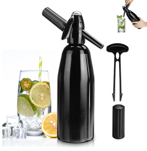 Siphon à soda - Pour jus de fruits, cocktails, boissons - Avec régulateur de pression - 1 l - Chauffe-eau pétillant en aluminium
