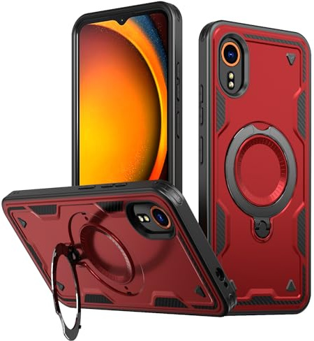 PanXCase Hülle für Samsung Galaxy Xcover 7 - Handyhülle Militär Panzerhülle 360° Metall Ring Ständer Magnetisch Stoßfest Puffer Armor Neu Schutzhülle (Red)