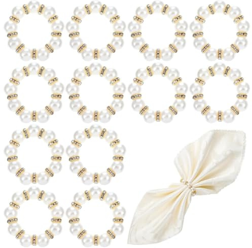 JYNXOR 12 Stück Perle Serviettenringe, Serviettenringe Schnallen Serviette Ringe gestreckt Strass Serviettenring Halter, Serviettenschnallen Tischdekoration für Hochzeit Party Abendessen Jubiläum