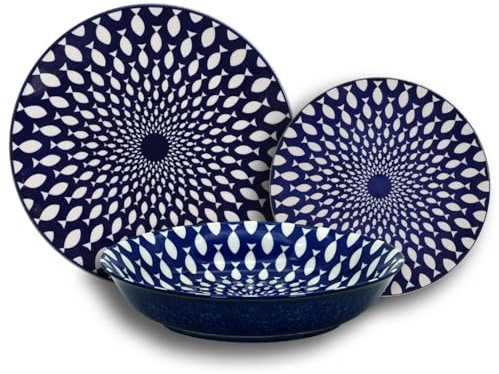 Leonardo Luxury Home Design Piatti Porcellana Set 18 Pezzi per 6 Persone Reactive Fish Servizio Elegante e Raffinato Pesci Mare Adatto a Lavastoviglie Forno e Microonde (18 Pezzi)