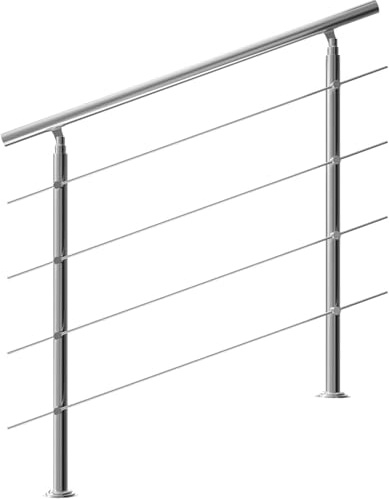 CAVATINY Edelstahl Handlauf Geländer für Treppen Brüstung Balkon mit 4 Querstreben - Innen und Außen Handlauf Geländer Treppengeländer Edelstahl Brüstung Balkon (200CM, 4 Querstreben)