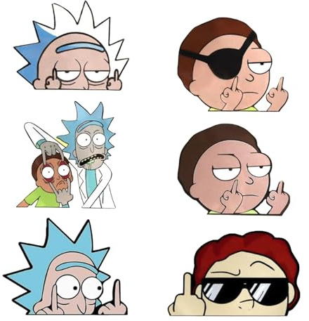 DINGFENG 6 Stück Rick and Morty Auto Aufkleber – Lustige Anime Deko Sticker für Auto, Motorrad, Laptop, Fenster – Wasserfeste Vinyl Sticker für Auto Tuning, Cartoon & Spaß Dekoration